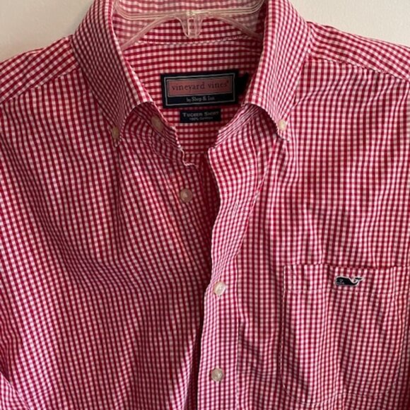 VINEYARD VINES Whale Shirt Gingham Tucker Red White Check LS Medium - Picture 4 of 15